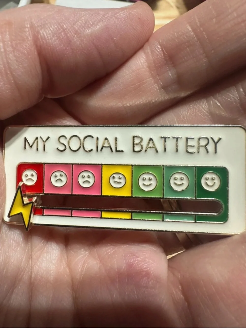 My Social Battery Enamel Pin - White, Red, Pink, Yellow, Green